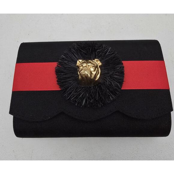 Lisi Lerch Bulldog Raffia Ribbon Purse Black Red Custom MSRP $98 - Picture 9 of 9